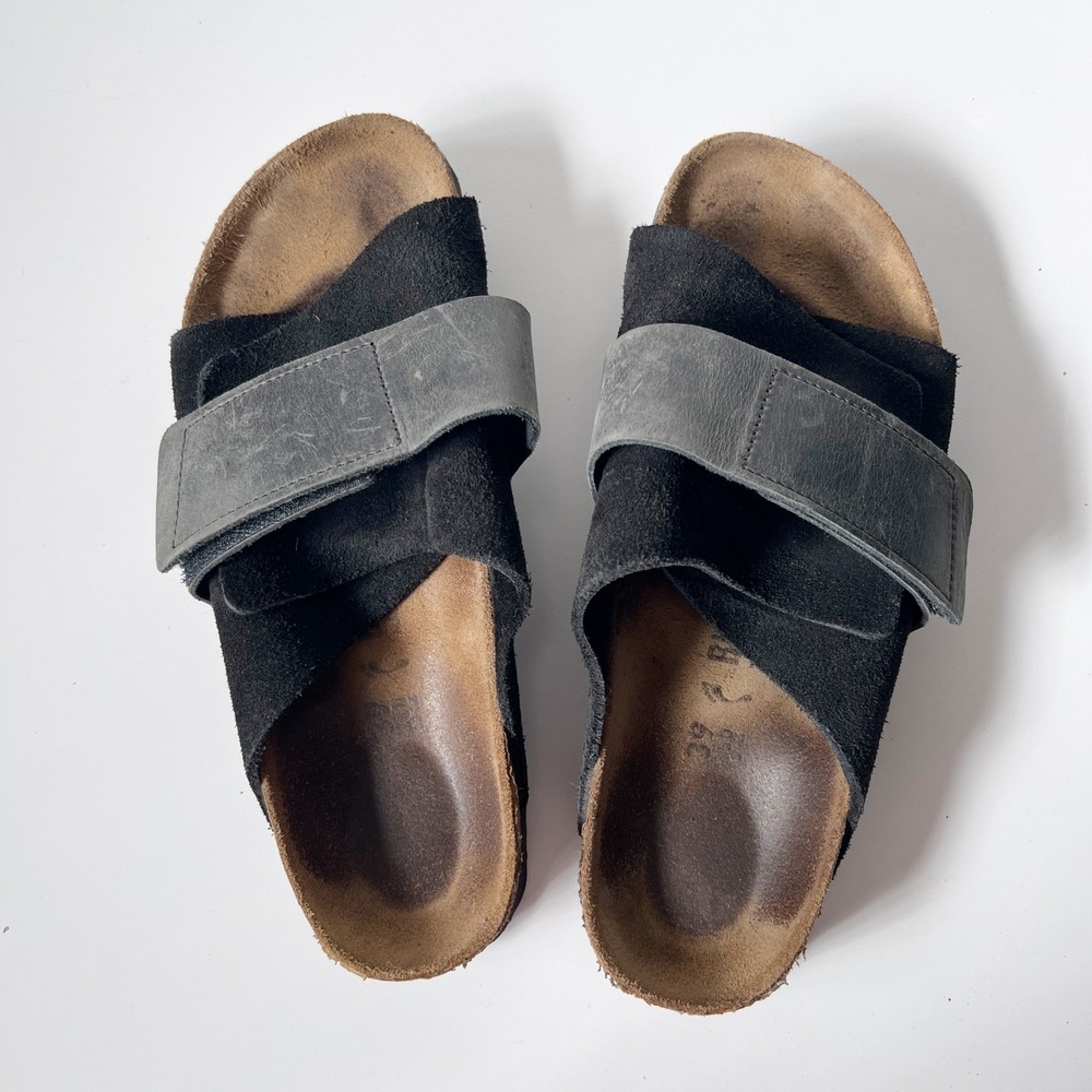 Birkenstock Kyoto Slide Sandals 39 Narrow Black Suede Nubuck Leather Shoes